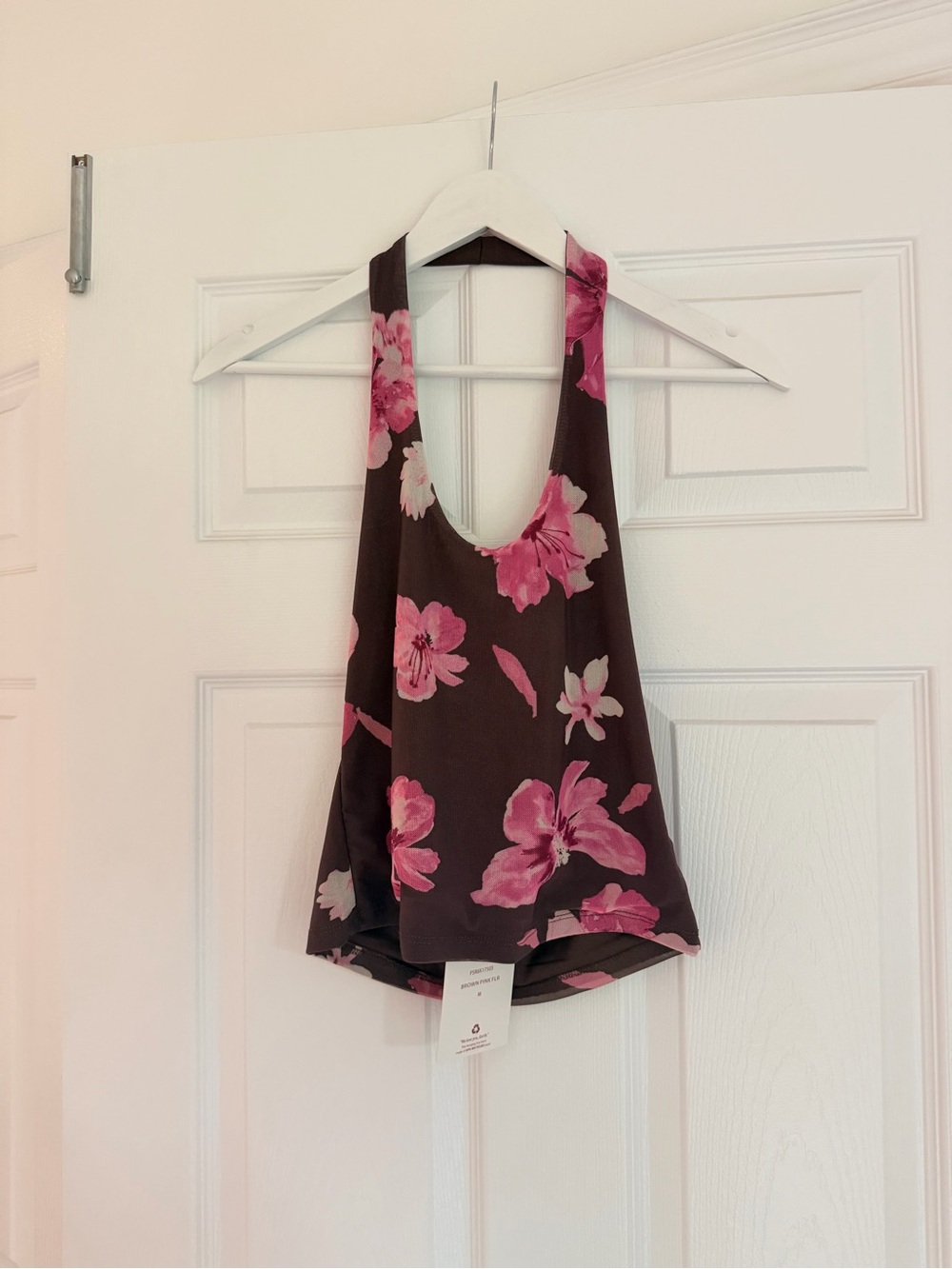 Y2K Brown & Pink Floral Halter Top M